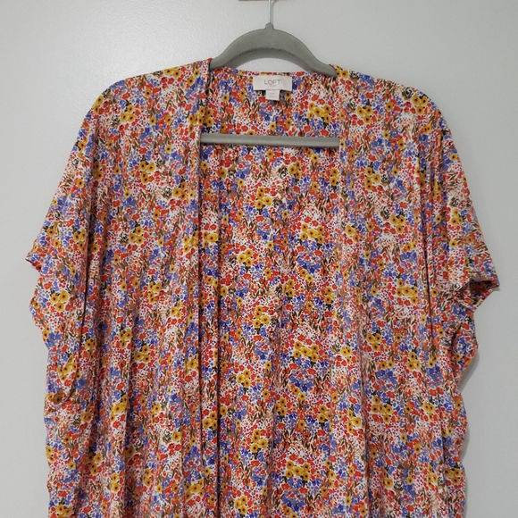 LOFT Women Floral Kimono Medium Large M/L Red Blue Boho Festival Cottage Bright - Picture 2 of 11